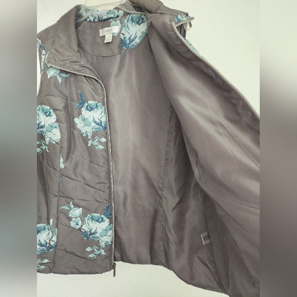 CJ Banks Vest Quilted Puffer Lined Faux Pockets Women's Gray & Teal Sz 2X - Picture 7 of 8